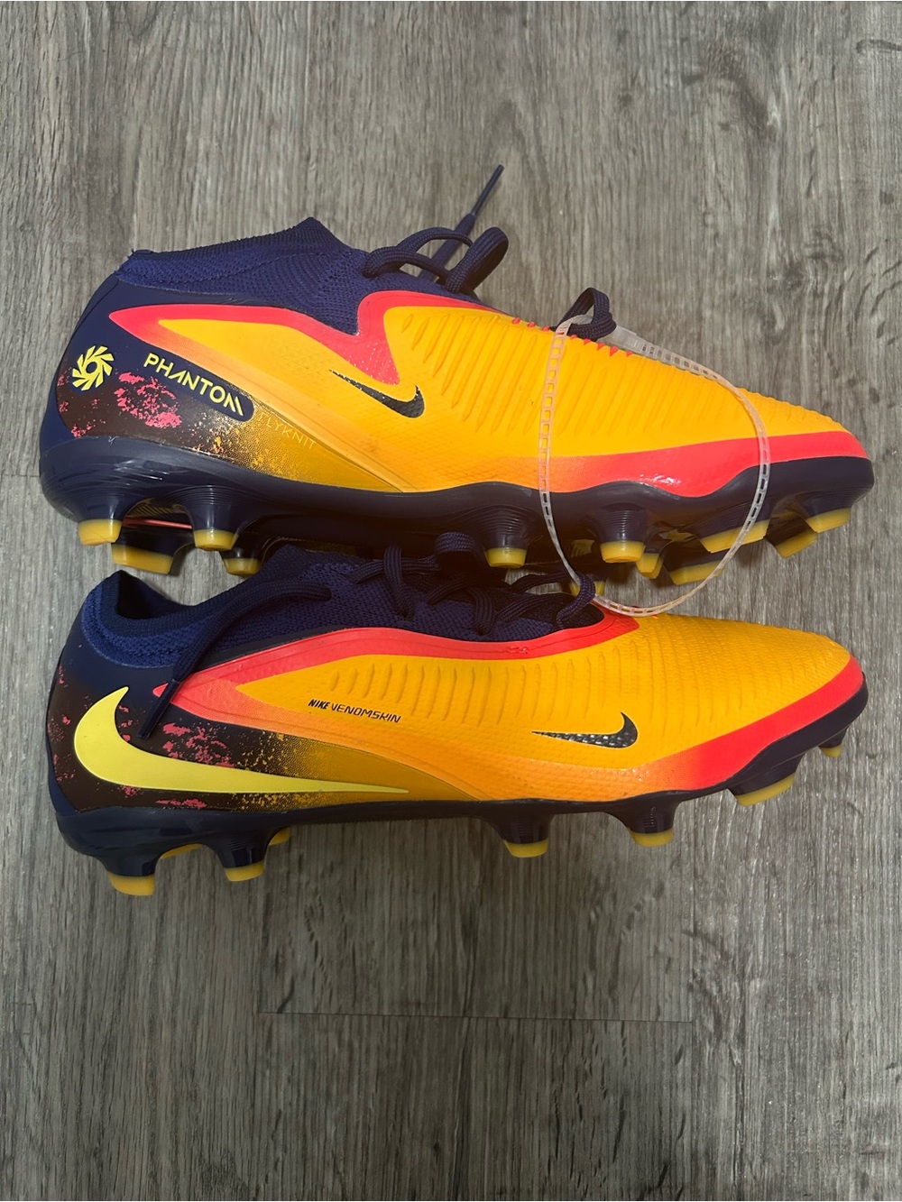Nike Phantom Kids Soccer Cleats - Yellow, Navy & Pink Accent